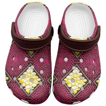 Ruby Gold African Ankara Pattern Clogs Shoes