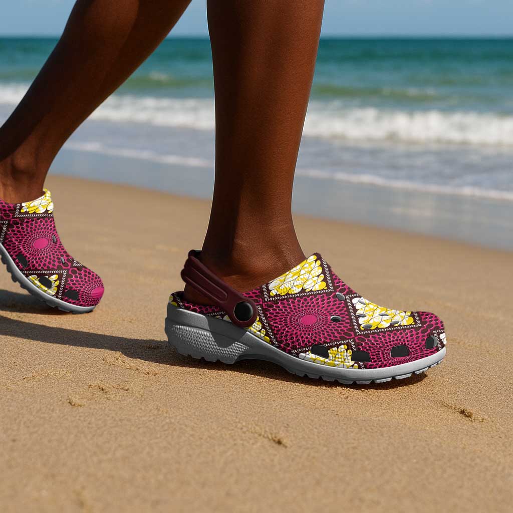 Ruby Gold African Ankara Pattern Clogs Shoes