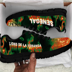 Senegal Football Sneakers Fiery Lion Halftone Mix Gradient Map Style