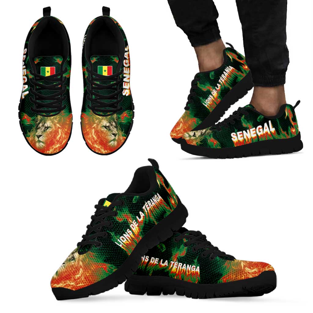 Senegal Football Sneakers Fiery Lion Halftone Mix Gradient Map Style