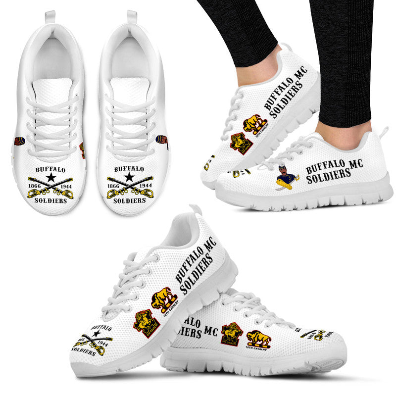 Personalized Buffalo Soldiers Motorcycle Club BSMC Sneakers - White  - African Pride