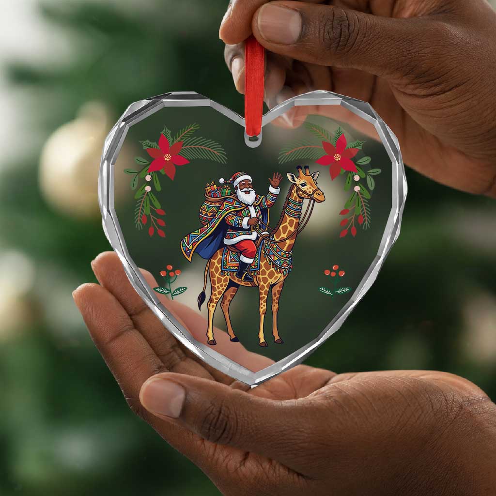 South Africa Christmas Glass Ornament Santa Giraffe