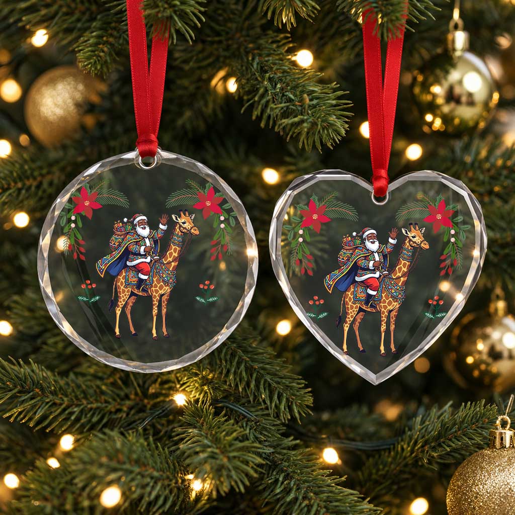 South Africa Christmas Glass Ornament Santa Giraffe