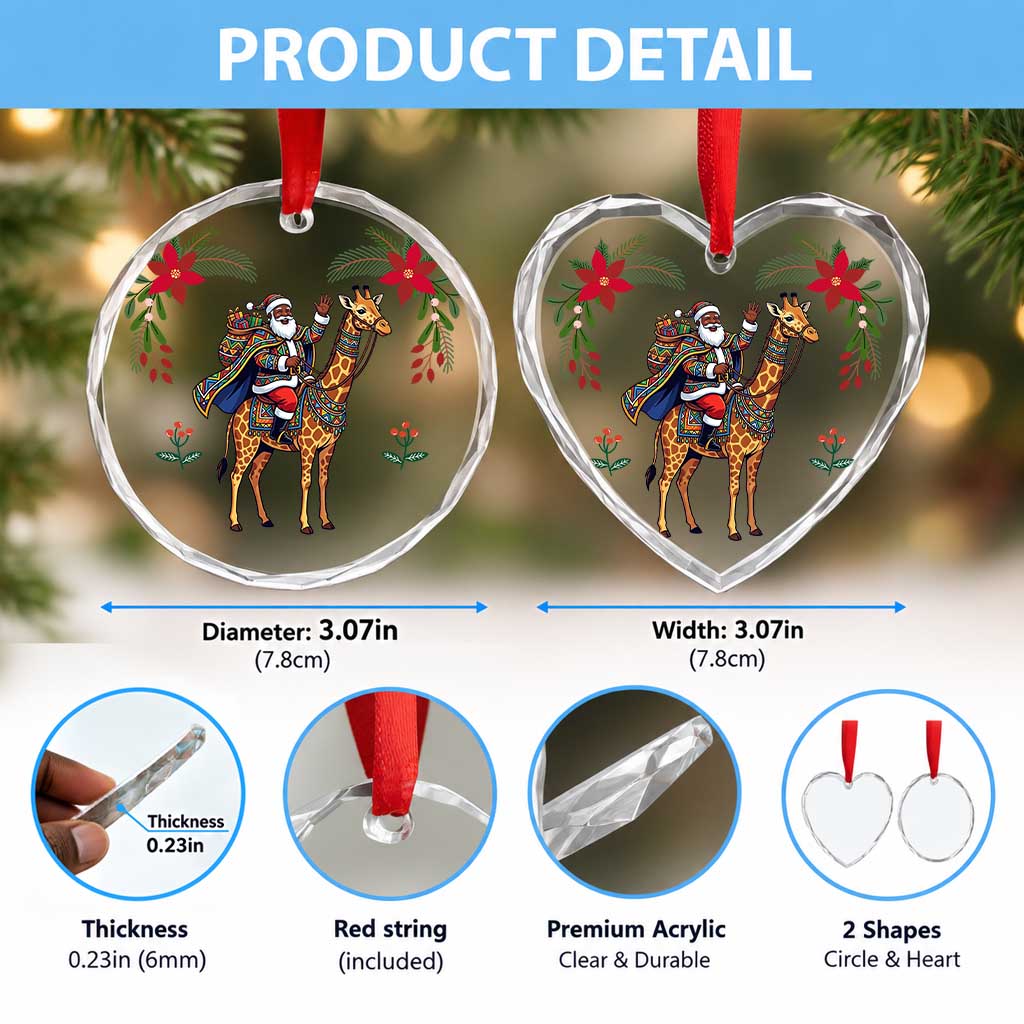 South Africa Christmas Glass Ornament Santa Giraffe
