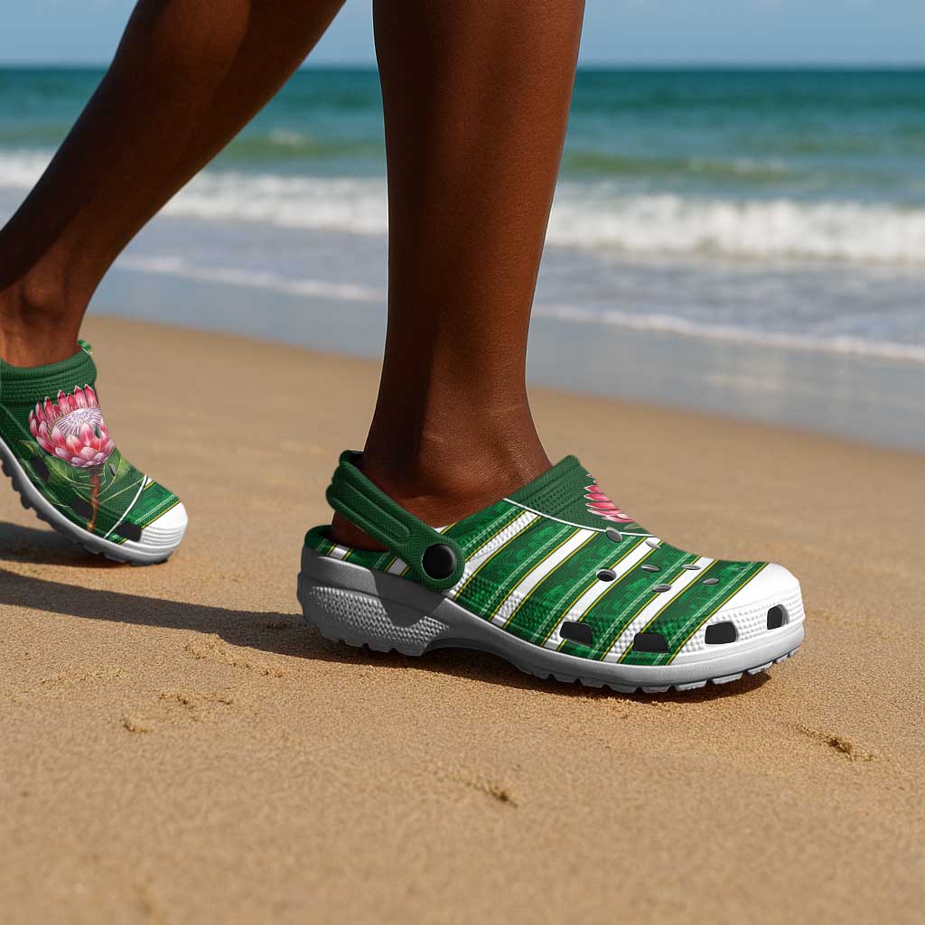 South Africa Clogs Shoes King Protea with African Heritage Stripes Style