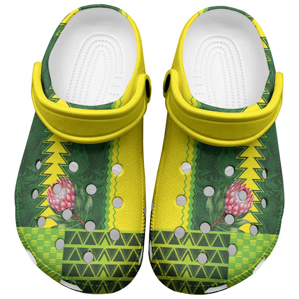 South Africa Clogs Shoes King Protea with African Tribal Geometric Pattern Culture Art