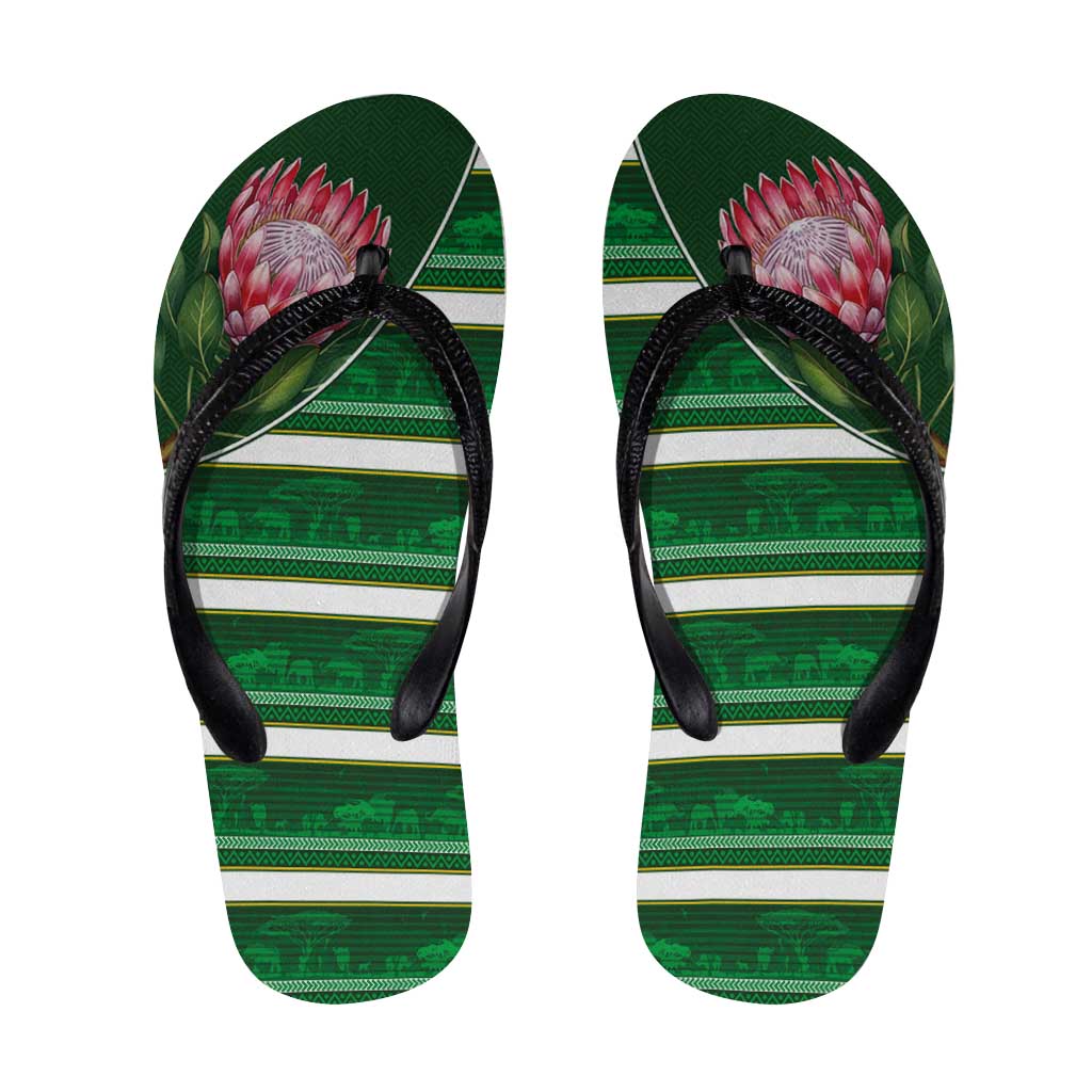 South Africa Flip Flops King Protea with African Heritage Stripes Style