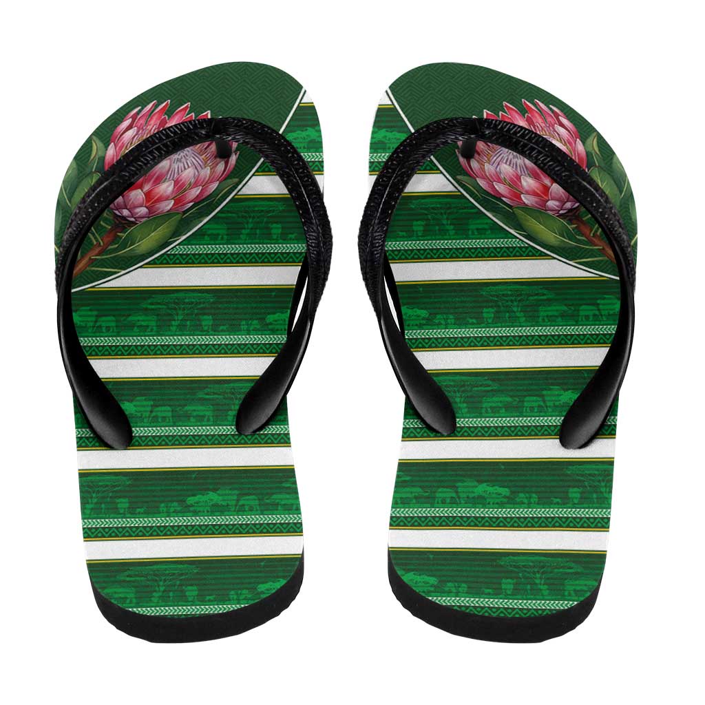 South Africa Flip Flops King Protea with African Heritage Stripes Style