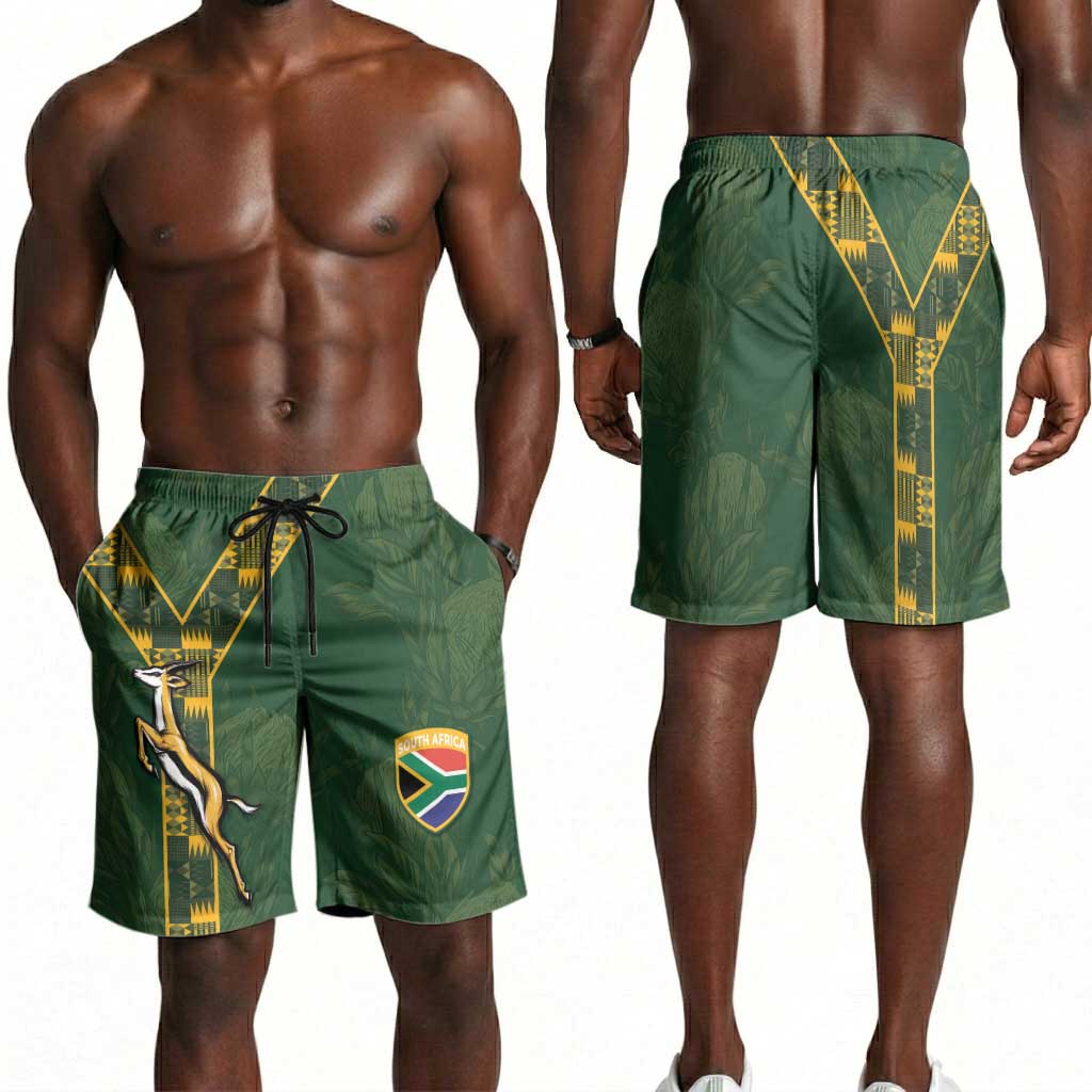 South Africa Rugby Shorts for Men Go Bokke With Protea Pattern