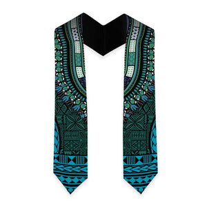 Teal Dashiki and Tapa Pattern Graduation Stole Africa-Polynesia Together Culture