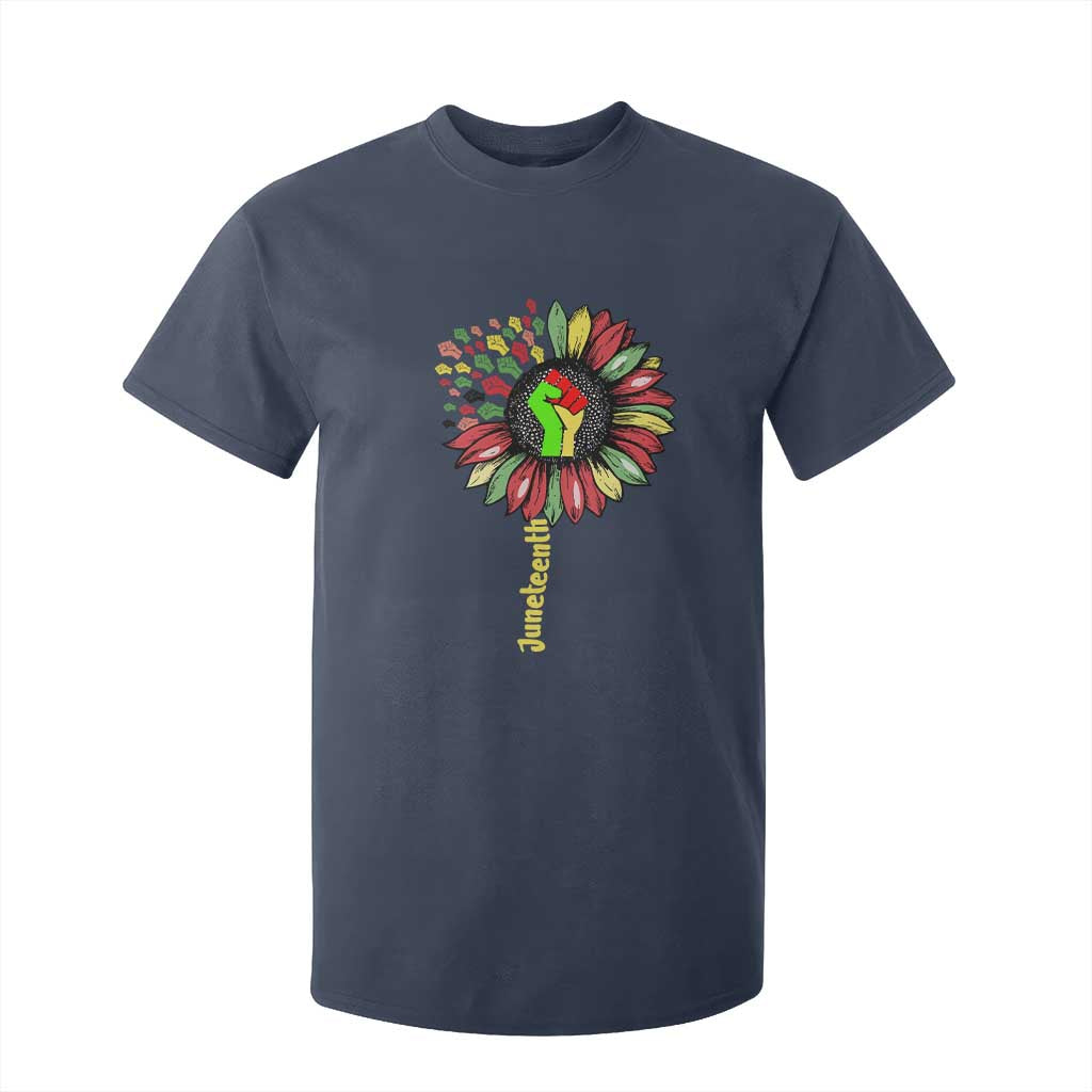 Juneteenth T Shirt For Kid Sunflower with Raised Fist Black History African American