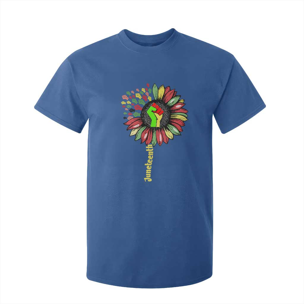 Juneteenth T Shirt For Kid Sunflower with Raised Fist Black History African American