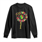 Juneteenth Long Sleeve Shirt Sunflower with Raised Fist Black History African American