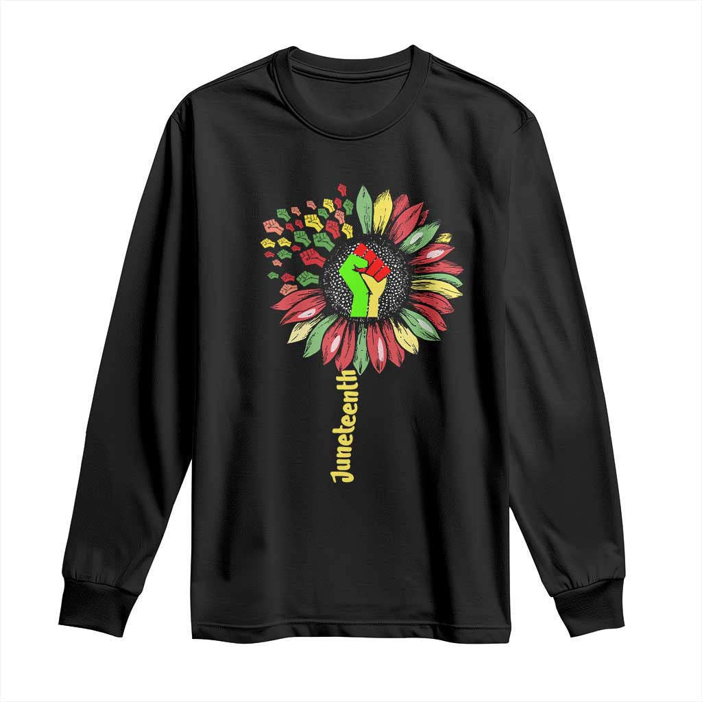 Juneteenth Long Sleeve Shirt Sunflower with Raised Fist Black History African American