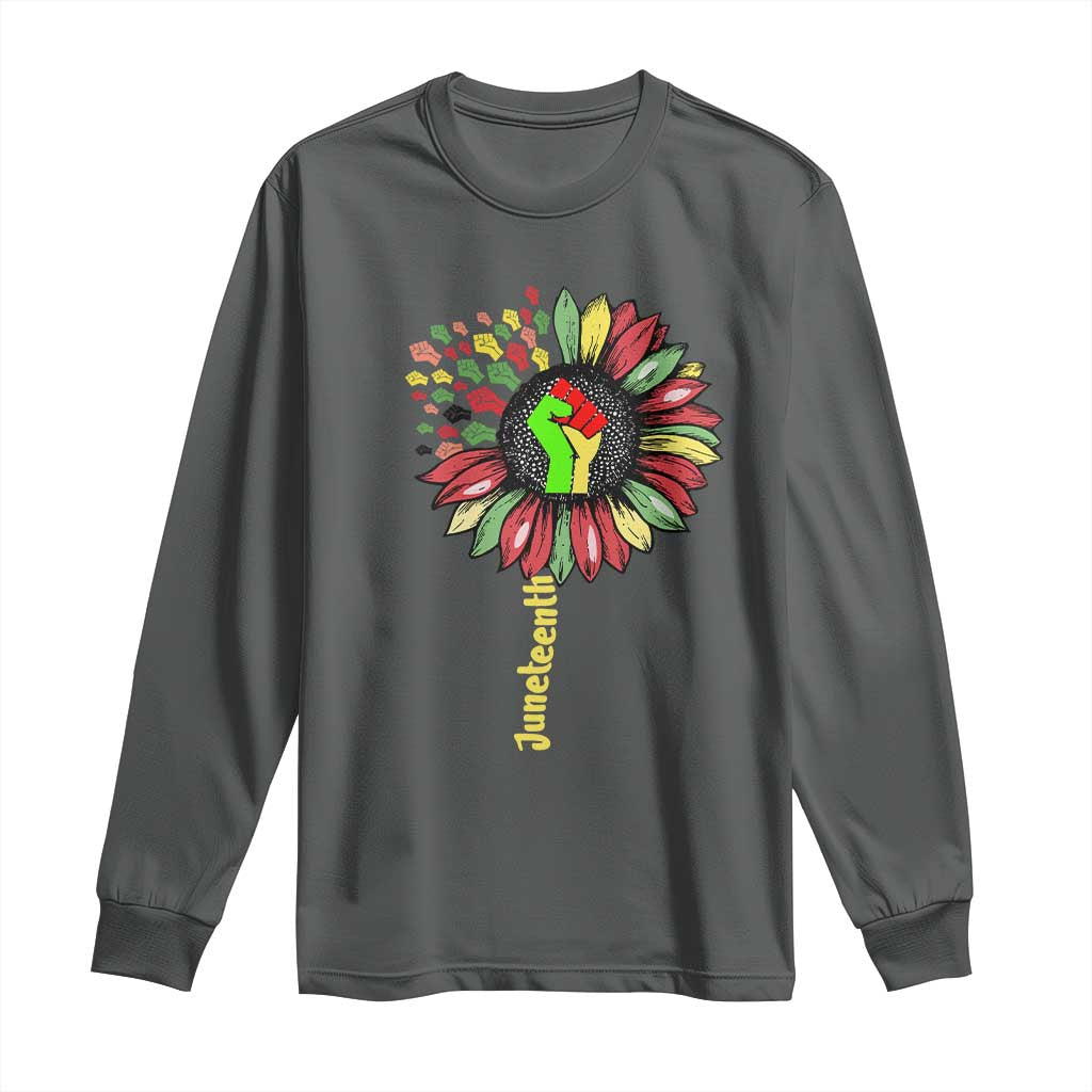Juneteenth Long Sleeve Shirt Sunflower with Raised Fist Black History African American