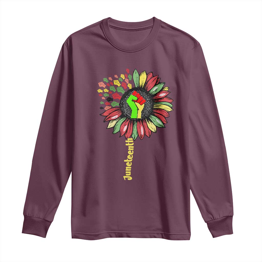 Juneteenth Long Sleeve Shirt Sunflower with Raised Fist Black History African American