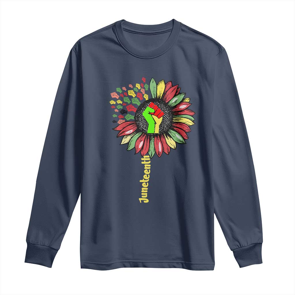 Juneteenth Long Sleeve Shirt Sunflower with Raised Fist Black History African American