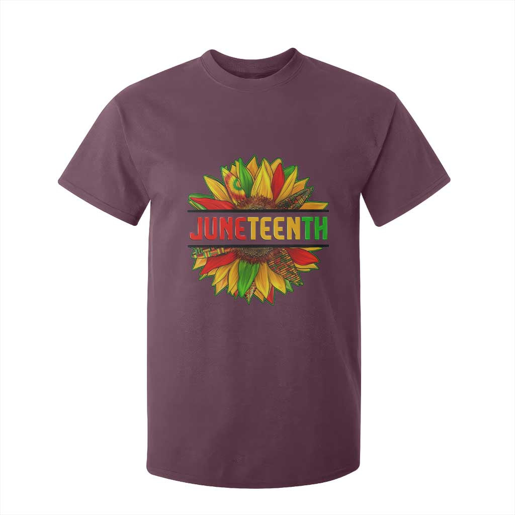 Juneteenth T Shirt For Kid Sunflower with Fist Black History