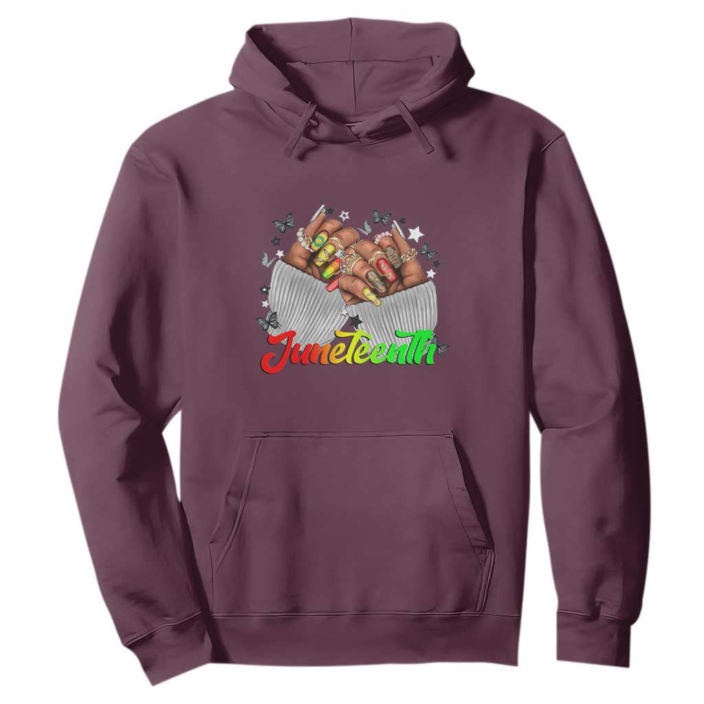 Juneteenth Celebration Hoodie Since 1865 Women Nails Butterflies