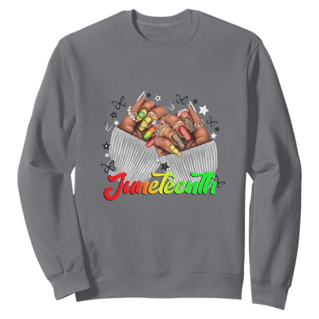 Juneteenth Celebration Sweatshirt Since 1865 Women Nails Butterflies