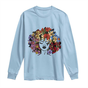 Black History Long Sleeve Shirt For Women Afro Flower Hair Juneteenth