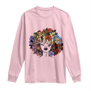 Black History Long Sleeve Shirt For Women Afro Flower Hair Juneteenth