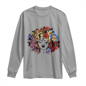 Black History Long Sleeve Shirt For Women Afro Flower Hair Juneteenth