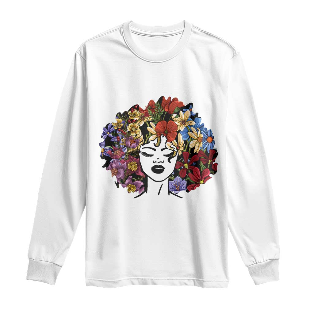 Black History Long Sleeve Shirt For Women Afro Flower Hair Juneteenth