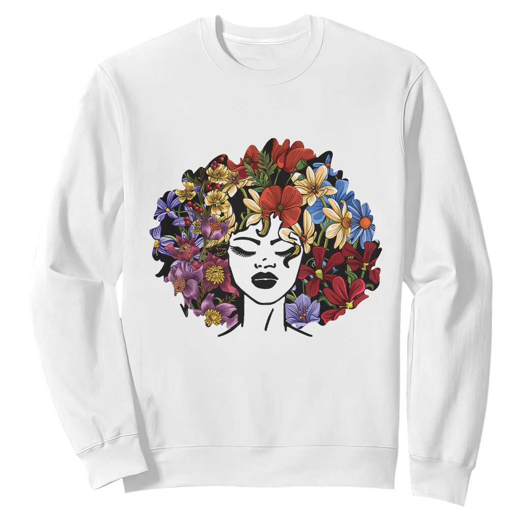 Black History Sweatshirt For Women Afro Flower Hair Juneteenth