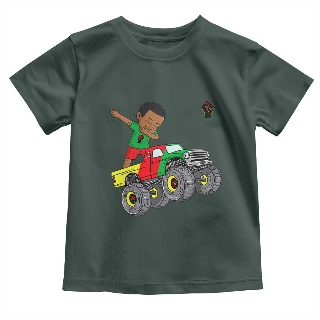 Funny Black History Toddler T Shirt African Kids Dabbing Black King In Monster Truck