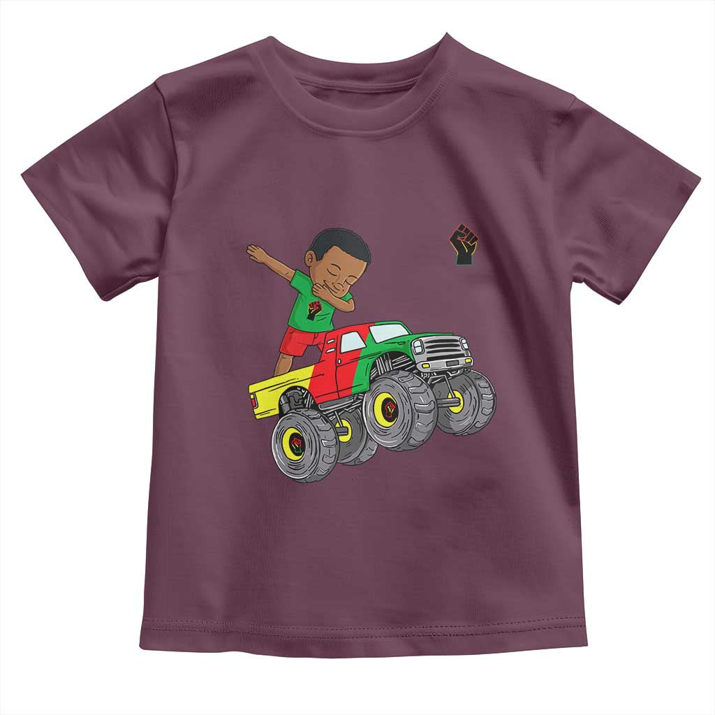 Funny Black History Toddler T Shirt African Kids Dabbing Black King In Monster Truck