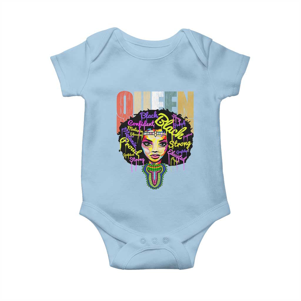 Black Queen Baby Onesie Proud Melanin Strong Educated Retro Vintage