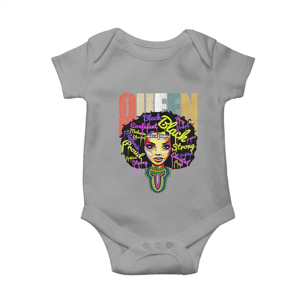 Black Queen Baby Onesie Proud Melanin Strong Educated Retro Vintage