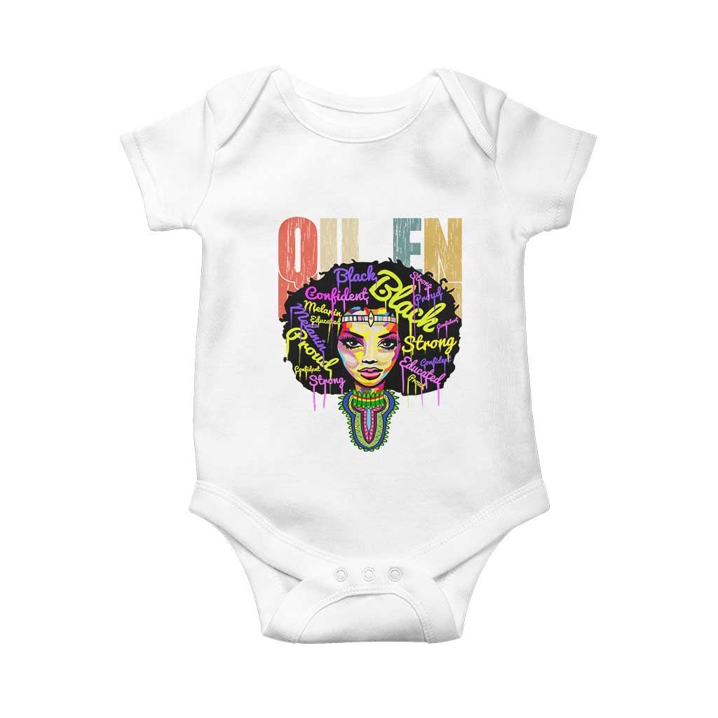 Black Queen Baby Onesie Proud Melanin Strong Educated Retro Vintage