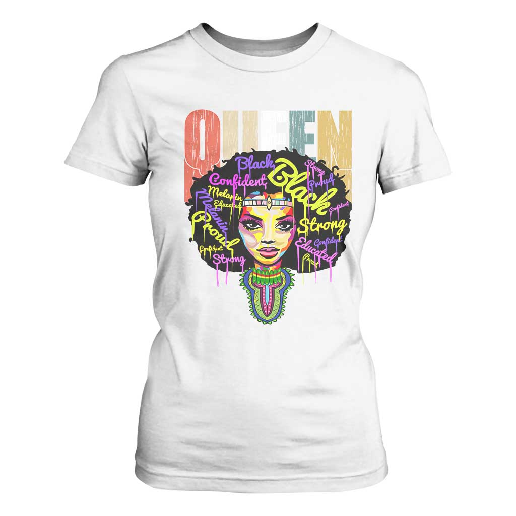 Black Queen T Shirt For Women Proud Melanin Strong Educated Retro Vintage