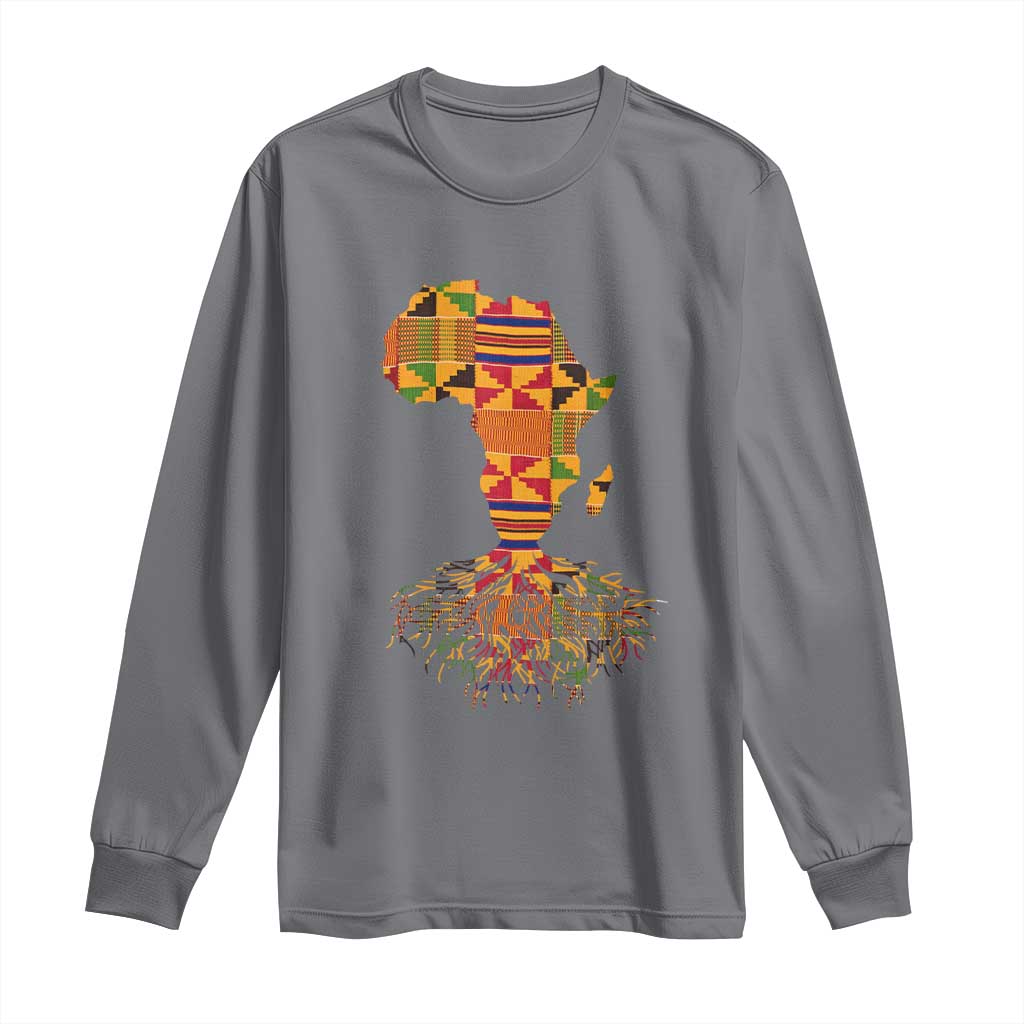 My Roots Black History Long Sleeve Shirt With Traditional Kente and Africa Map