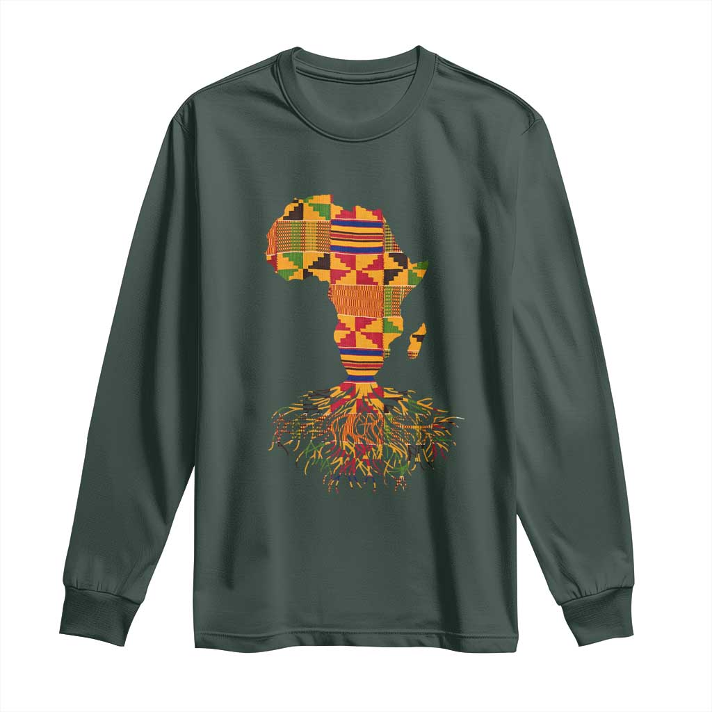 My Roots Black History Long Sleeve Shirt With Traditional Kente and Africa Map