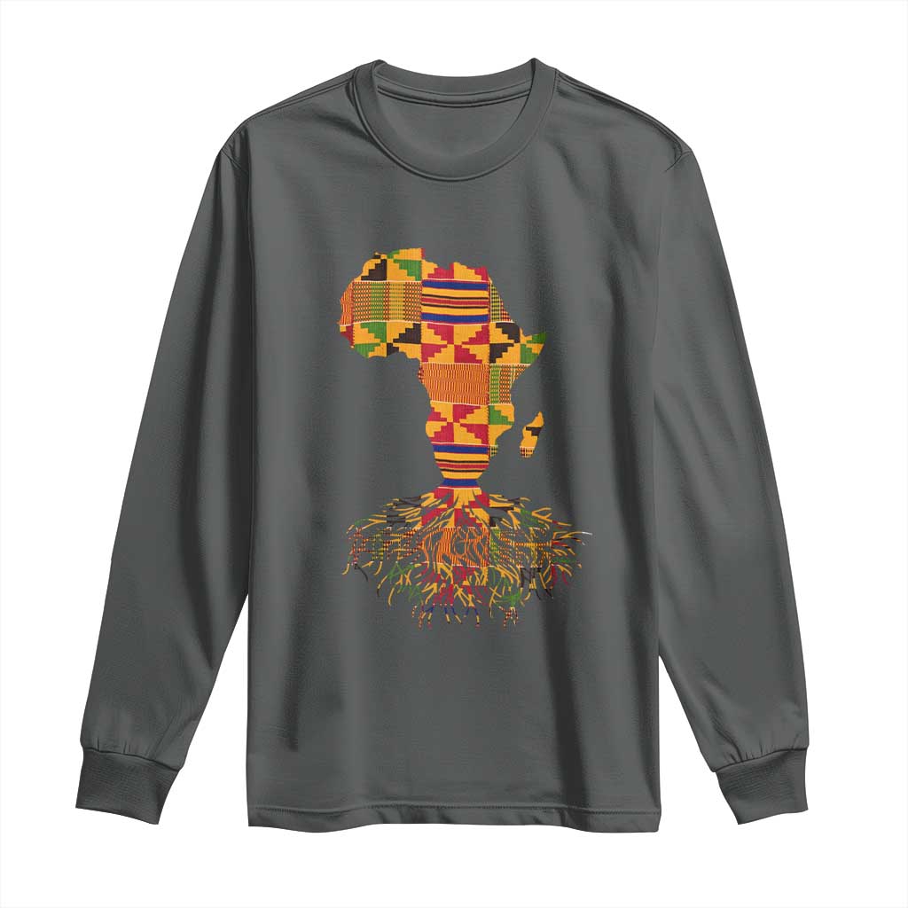 My Roots Black History Long Sleeve Shirt With Traditional Kente and Africa Map
