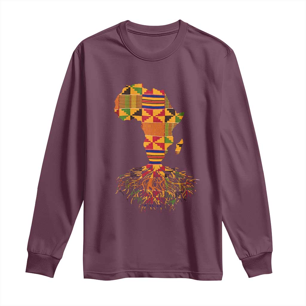 My Roots Black History Long Sleeve Shirt With Traditional Kente and Africa Map