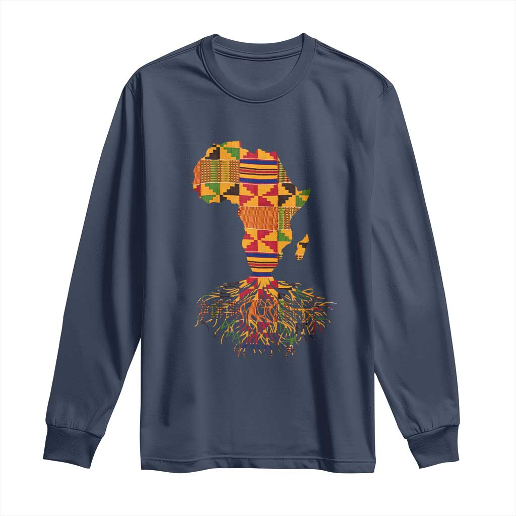 My Roots Black History Long Sleeve Shirt With Traditional Kente and Africa Map