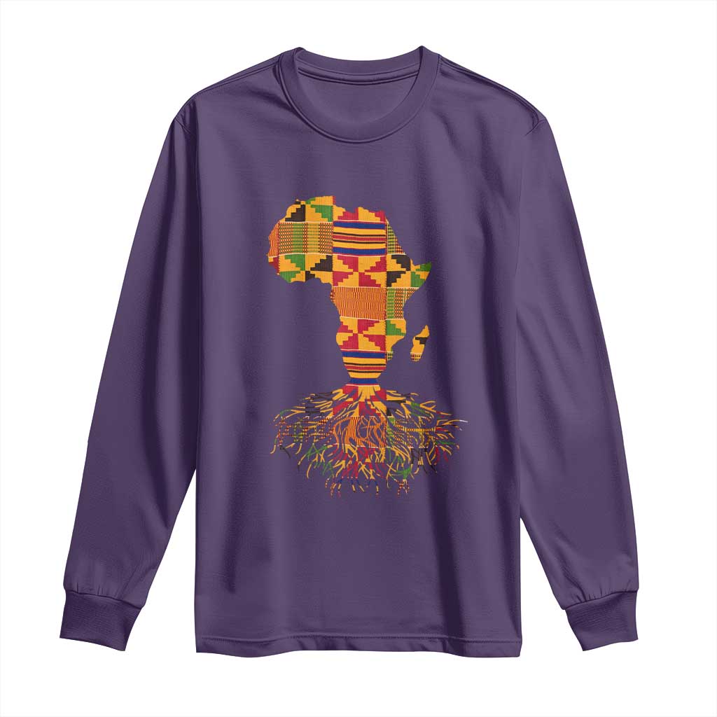 My Roots Black History Long Sleeve Shirt With Traditional Kente and Africa Map