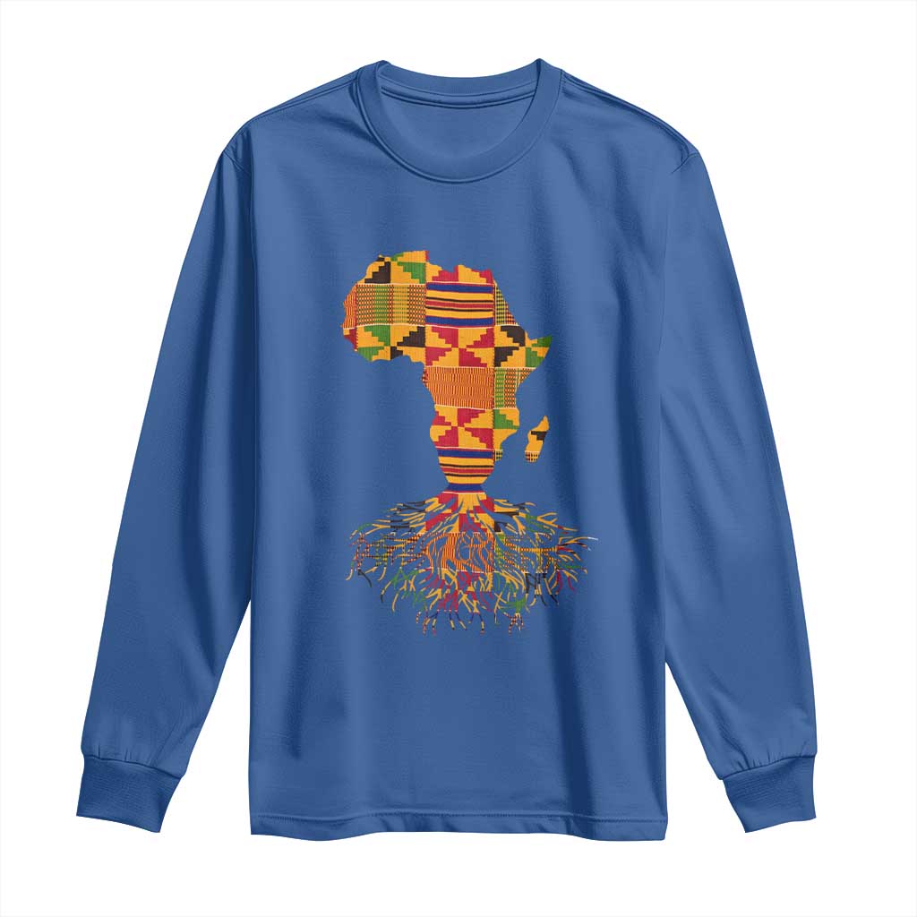 My Roots Black History Long Sleeve Shirt With Traditional Kente and Africa Map