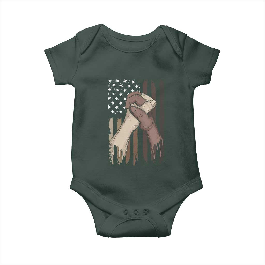 Black American Baby Onesie US Flag Holding Hands