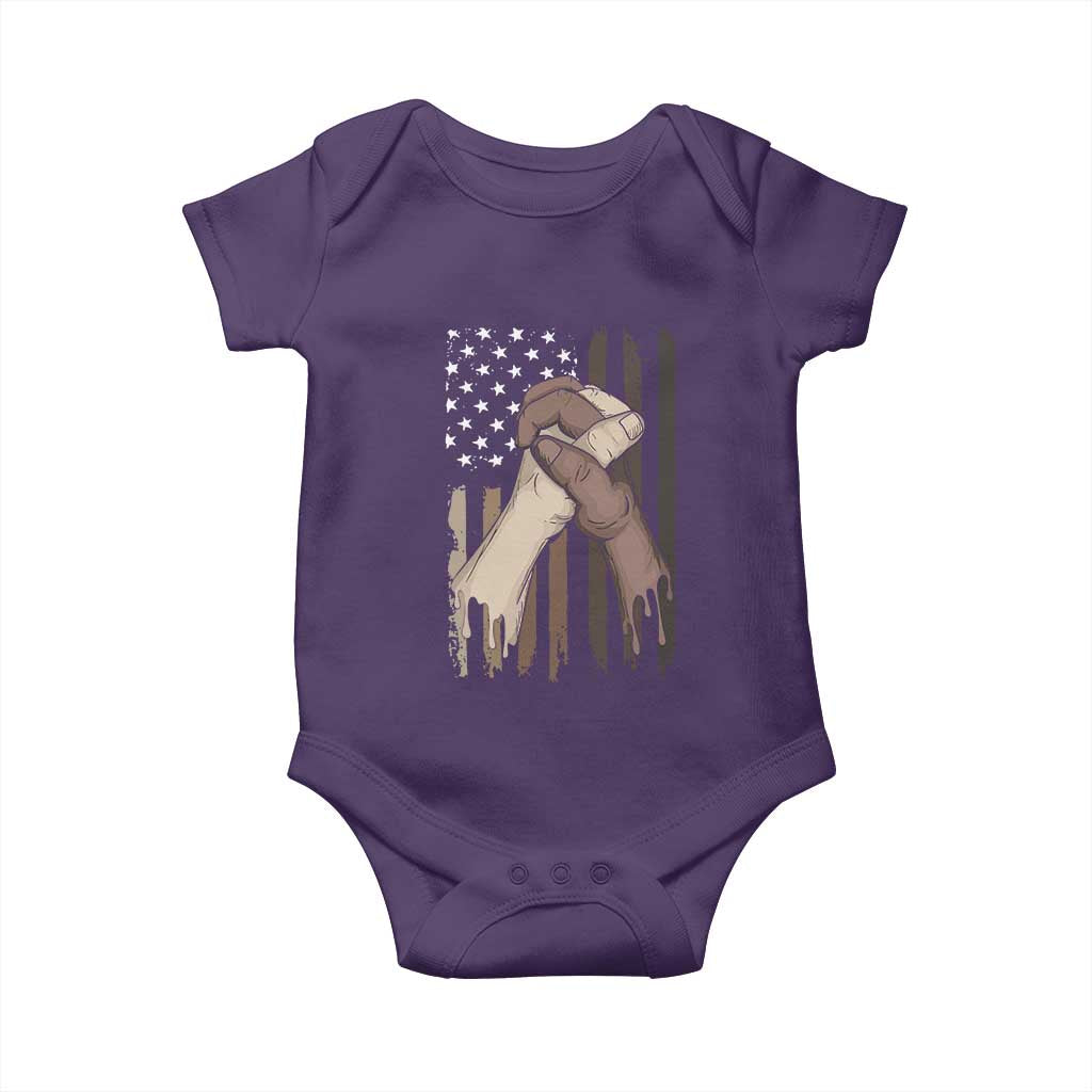 Black American Baby Onesie US Flag Holding Hands