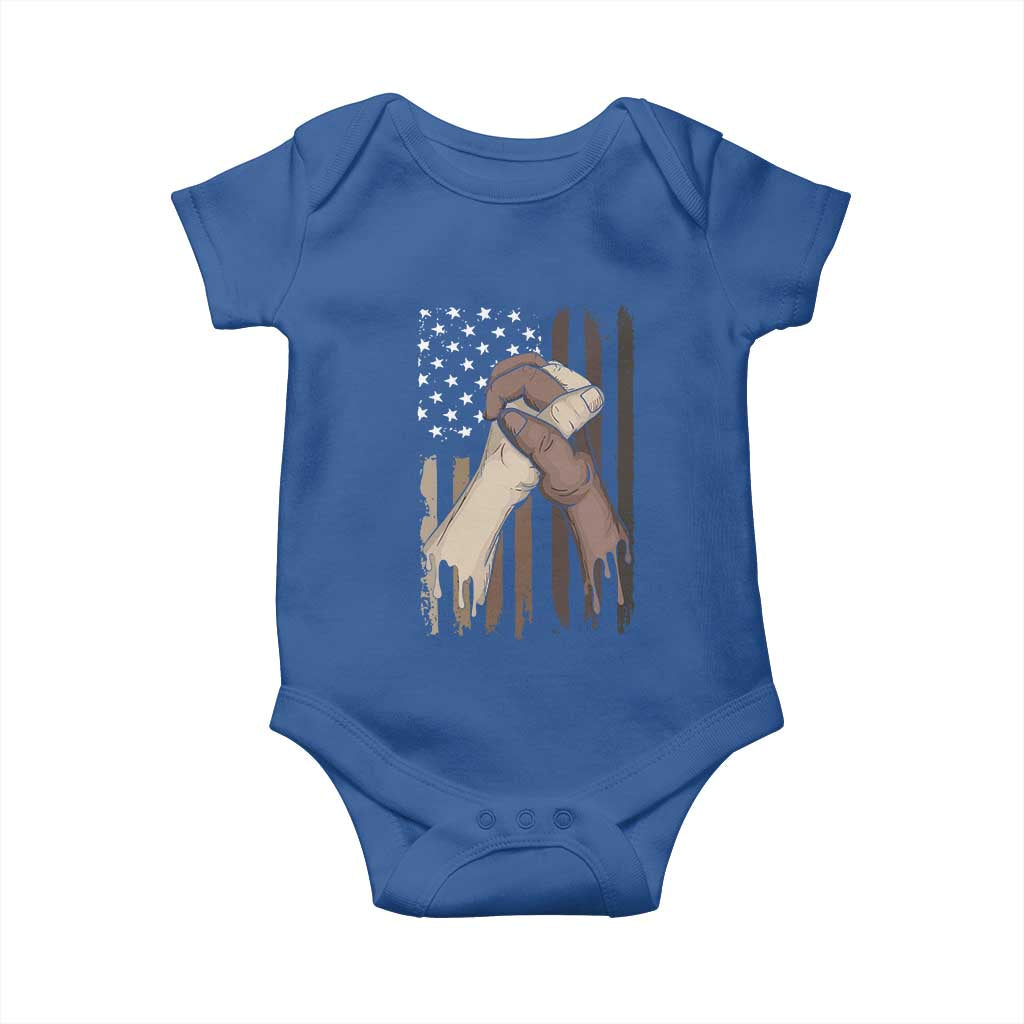 Black American Baby Onesie US Flag Holding Hands