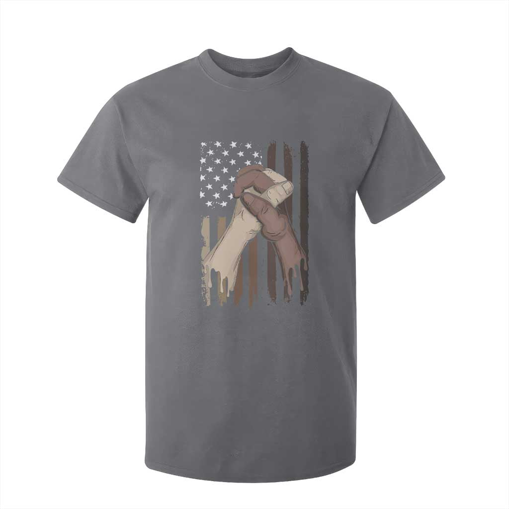 Black American T Shirt For Kid US Flag Holding Hands