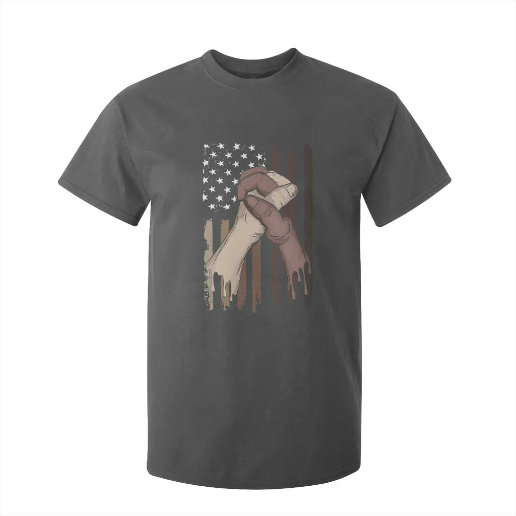 Black American T Shirt For Kid US Flag Holding Hands