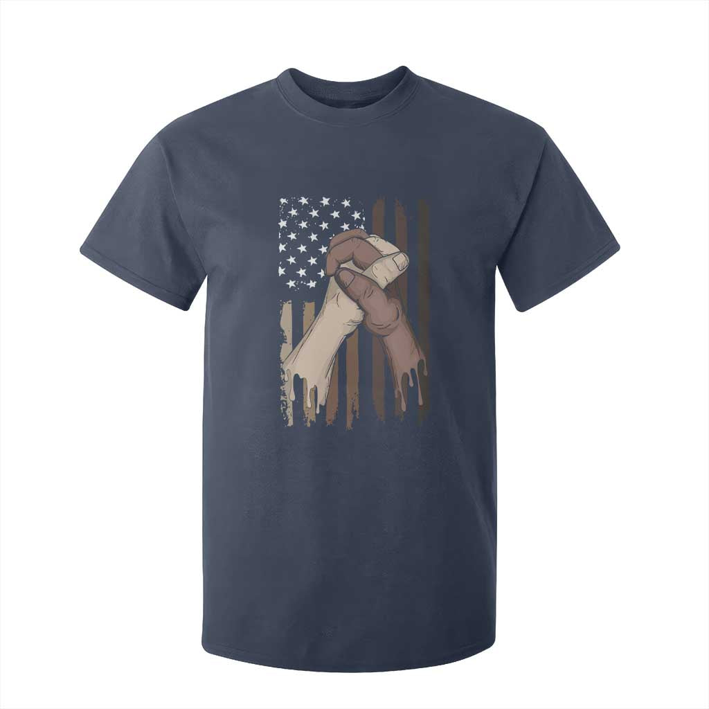 Black American T Shirt For Kid US Flag Holding Hands
