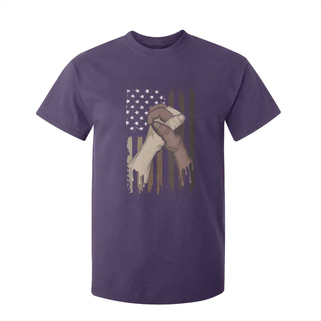 Black American T Shirt For Kid US Flag Holding Hands
