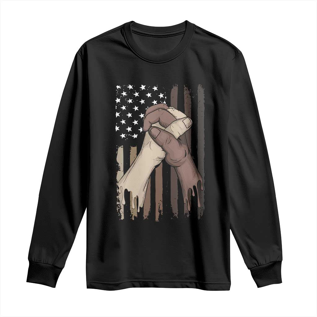 Black American Long Sleeve Shirt US Flag Holding Hands